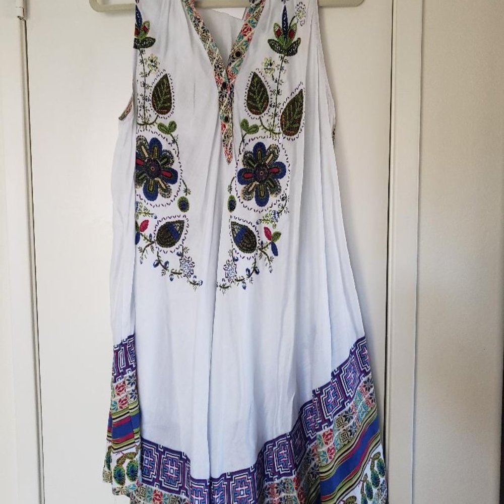 Indian Emporium Multi-Color Geo-Floral Print 3 Button Down Dress Size M/L
